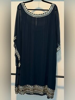 JKara Elegant Navy Batwing Beaded Dress
